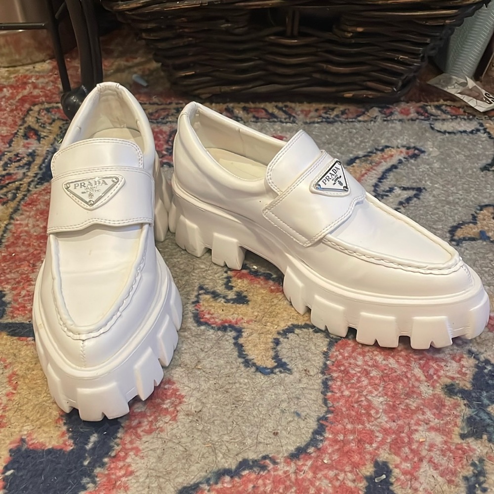 Brand new, Prada Monolith brushed leather loafers